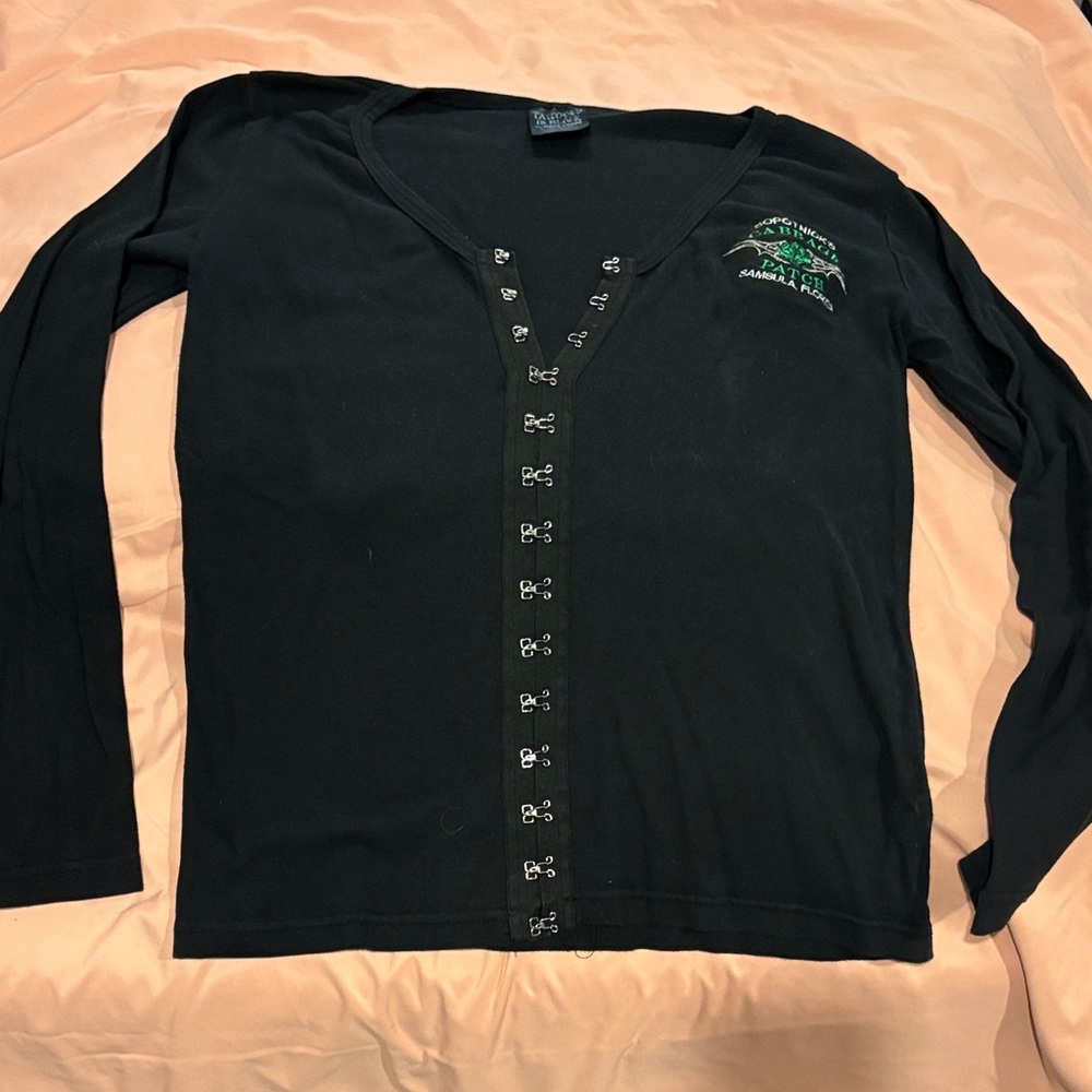 Black Long Sleeve Top with Embroidered Detail